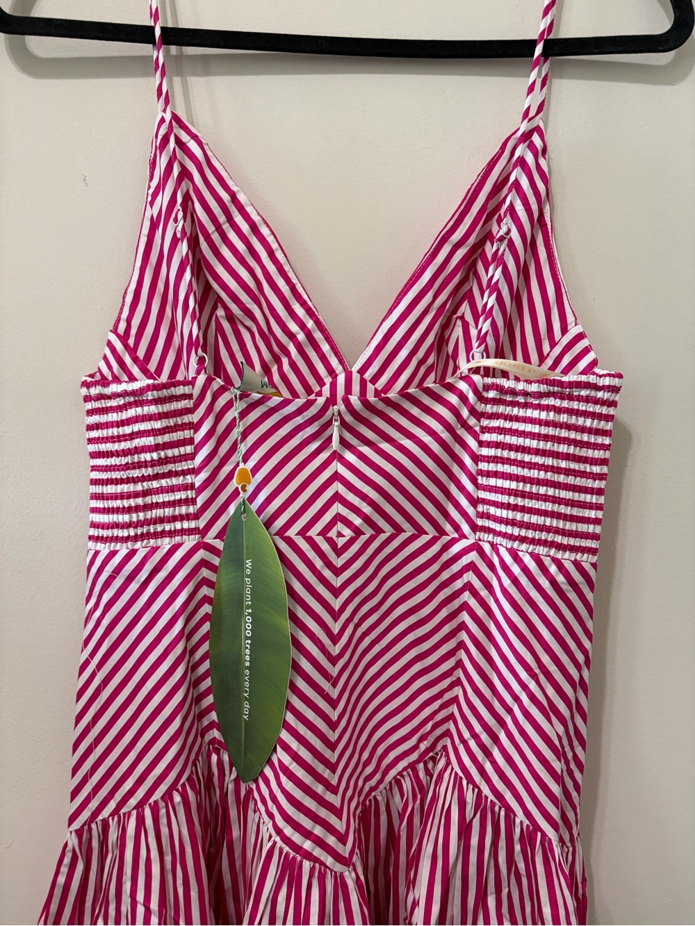 Farm Rio Pink Palm Tree Stripes Cutwork Midi Dress Medium - Picture 8 of 9